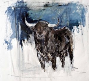 Bull With Blue