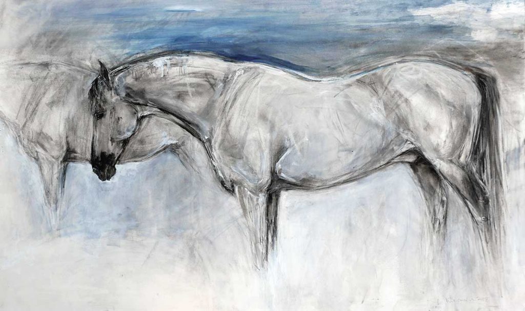 Original horse paintings, equine art in mixed media for sale. Lydia