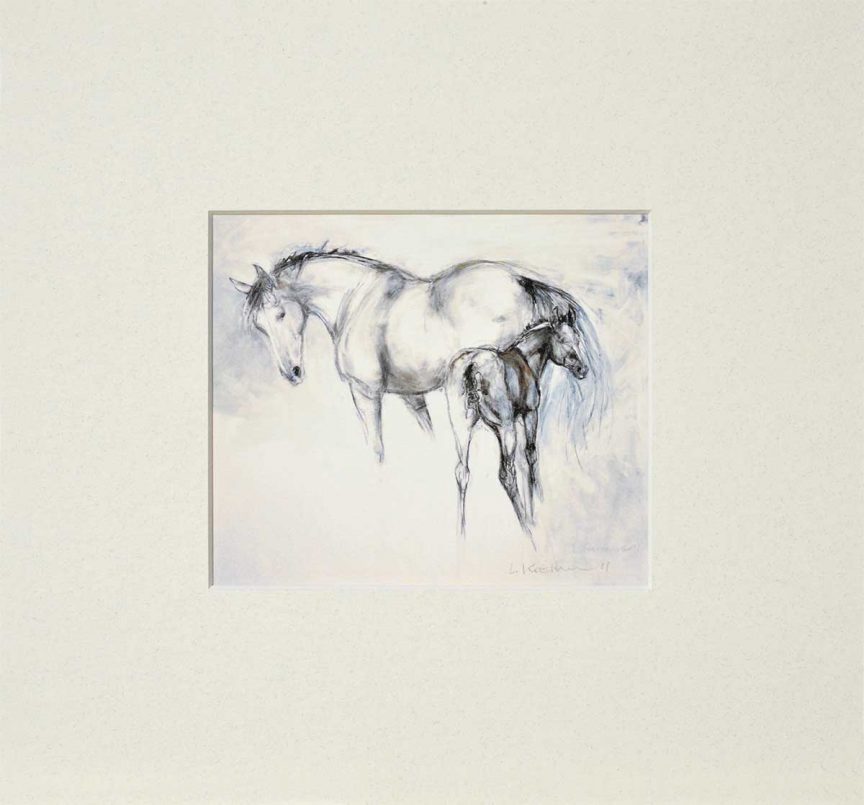 Mare and Foal mounted print