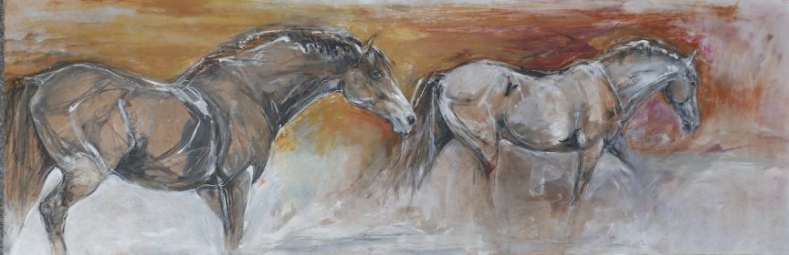 Two Horses Walking
